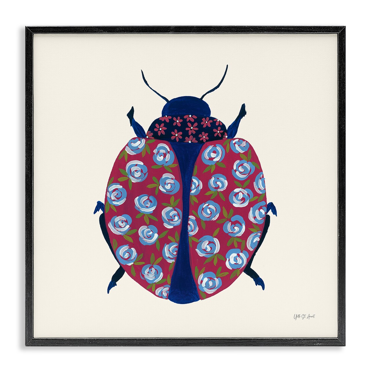 Stupell Industries Rose Blooming Beetle Framed Giclee Wall Art Design by Yvette St. Amant
